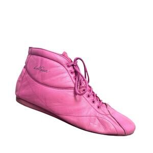 Vintage 90s LA Gear Pink Leather Lace Up High Top Sneakers Shoes Women Size 10